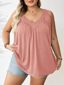 SHEIN CURVE+ 大码女式V领宽松休闲背心 - 粉色 - 查看 8