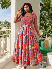 Slaydiva Casual & Holiday & Elegant Women Plus Size Loose Fuchsia Elastic Drawstring Dress - Multicolor - View 7