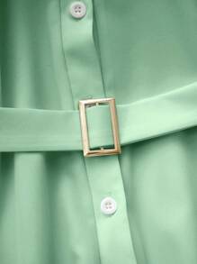 Franclia Women's Lapel Short Sleeve Casual Cinched Waist Waist Midi Dress, White, Commute Suitable Summer