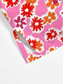 PopScrub Cute Cartoon Floral Print Colored Scrubs Tops In Pink, /Nursing Scrub Uniform - Multicolor - View 3
