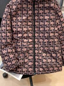 SHEIN Tween 男童休闲日常图案印花连帽加厚拉链夹棉外套 - 彩色 - 查看 8