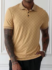 Manfinity Homme Manfinity Men's Casual Commute Jacquard Knit Short Sleeve Polo Shirt, Jacquard Fabric, Polos For Men, Polo Shirts For Men Collar, Men Clothes Men Polo Shirts