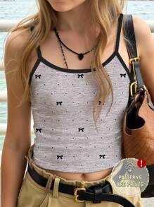 Tween Girls Fitted Casual Cute & Chic Bow Print Sports Active Cami Top Basic Set - Multicolor - View 4