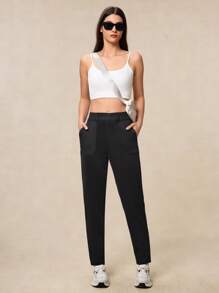 OutZeal Pantaloni da lavoro morbidi in modal con vita alta e gamba affusolata, con tasche laterali, per donna