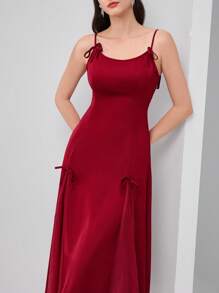 Modelyn Robe maxi élégante femme à couleur unie avec décor papillon - Rouge foncé - Voir 2