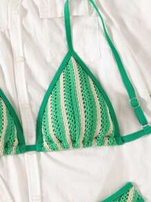 SHEIN Swim 2pcs/Set Women's Fashion Resort Beach Solid Color Textured Adjustable Back Top & Pants Bikini Swimwear Set For Summer Beach Vacation - Multicolor - View 1