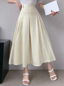 DAZY Elegant Women's Beige Gingham Midi Skirt With Zipper Detail: A Chic And Versatile Polyester Skirt For A Polished Look - Beige - View 4