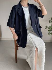 FRIFUL 女士商务休闲短袖T恤夏季夹克，夏季服装 - 杏色 - 查看 6