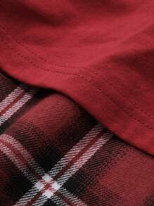 Dazy Plus Plus Size Round Neck Loose Plaid Pajama Set, Includes Top And Pants, Outfits - Red - View 3