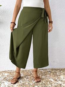EMERY ROSE Pantalones casuales de vacaciones holgados y asimétricos de unicolor para mujeres de talla grande