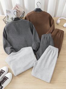 6 stuks/set Tween Boy Letter Printed Crewneck Sweatshirt en Broek