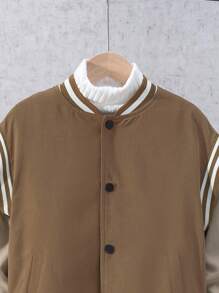 SHEIN Tween Boy Bear Decor Two Tone Thermal Lined Varsity Jacket Without Tee - Camel - View 3