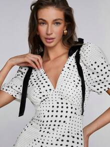 Athîral 女式超长 V 领短袖连衣裙，夏季时尚 - 白色 - 查看 5