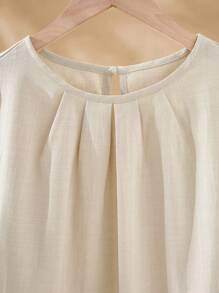 SHEIN LUNE 女士休闲编织法式圆领短袖衬衫，适合日常休闲生活、假日旅行、波西米亚风、音乐节、乡村风格、春夏