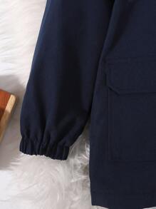 SHEIN 男小童卡通圖案3D耳朵設計連帽加絨內裏外套 - 寶藍色 - 查看 9