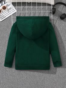 SHEIN Young Boys' Long Sleeve Hooded Zip-Up Sweater Cardigan, Casual And Style With Thermal Lined - Green - View 2