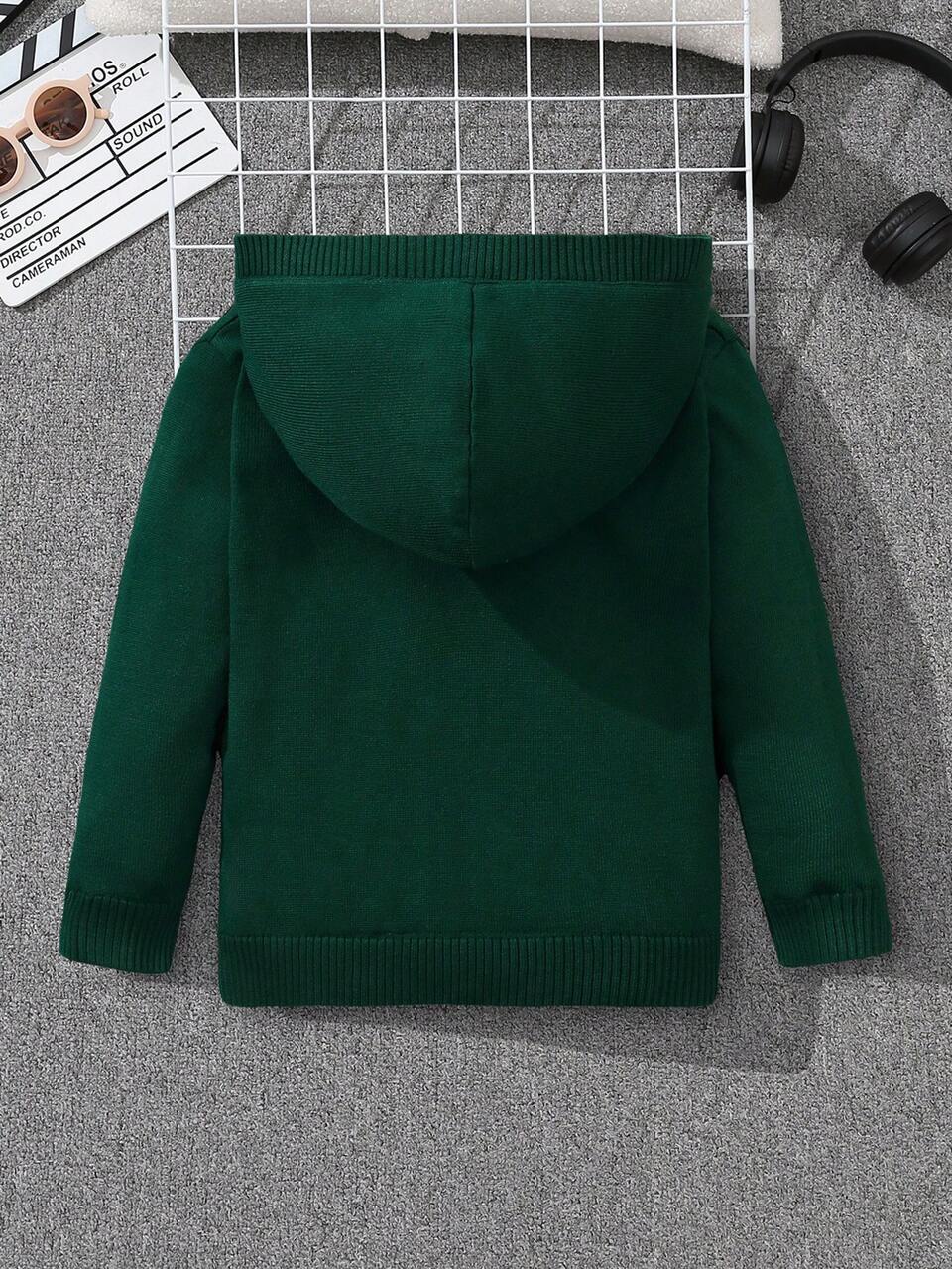 Young Boys' Long Sleeve Hooded Zip-Up Sweater Cardigan, Casual And Style With Thermal Lined