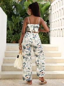 SHEIN Teen Girl Tropical Plant Print Everyday Vacation Camisole And Pants Set For Summer