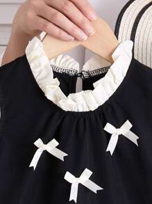 Elladie kids 年轻女孩夏季优雅网眼拼布蝴蝶结装饰连衣裙