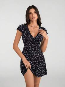 SHEIN Tall 女士时尚甜美 V 领花卉印花 A 字裙、花卉连衣裙、春季花卉连衣裙、海滩女士连衣裙、Y2k 夏季、花卉连衣裙、可爱夏季连衣裙、夏季连衣裙 - 彩色 - 查看 5