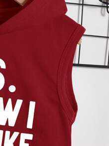 Baby Boys/Girls 2pcs/Set Casual Sleeveless Hoodie With Letter Print Pattern And Comfortable Shorts Outfit, Summer - Multicolor - View 4