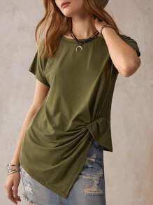 SHEIN LUNE 素色不對稱下擺T恤