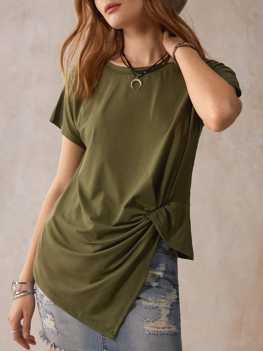 SHEIN LUNE 素色不對稱下擺T恤