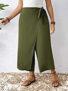 EMERY ROSE Pantalones casuales de vacaciones holgados y asimétricos de unicolor para mujeres de talla grande