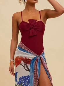 Travachic Damen tropisches Muster Bademode Set mit Rock als Cover-Up, verstellbare Träger Einteiliger Badeanzug mit Blumen Muster, figurbetont lässiger Stil, Sommer Strandurlaub, rückenfrei, hochbundiges Strandmode, Strandoutfit für Damen, sexy, Sommer Outfits für Frauen, für Strandurlaub im Sommer, Boho, Urlaub, Leinen, Häkelei