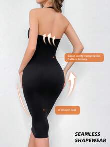 Vestido ajustado sin espalda de unicolor con cuello halter sin costuras para mujer