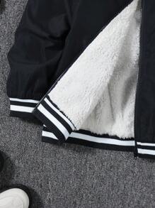 SHEIN Young Boy Cartoon Graphic Striped Trim Bomber Jacket - Black - View 9