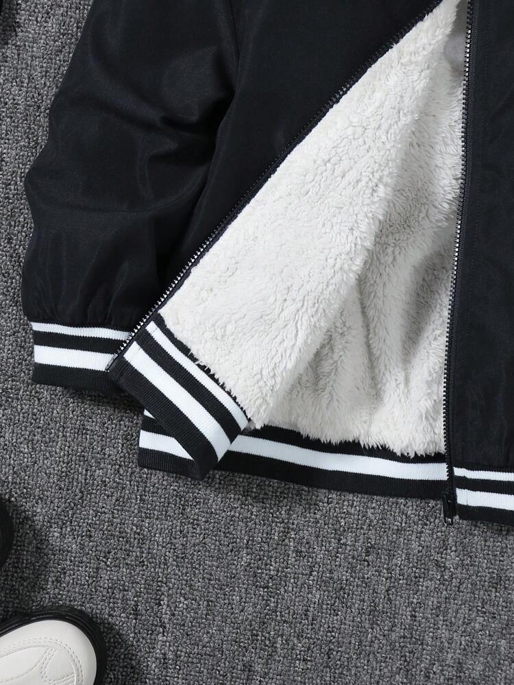 Young Boy Cartoon Graphic Striped Trim Bomber Jacket