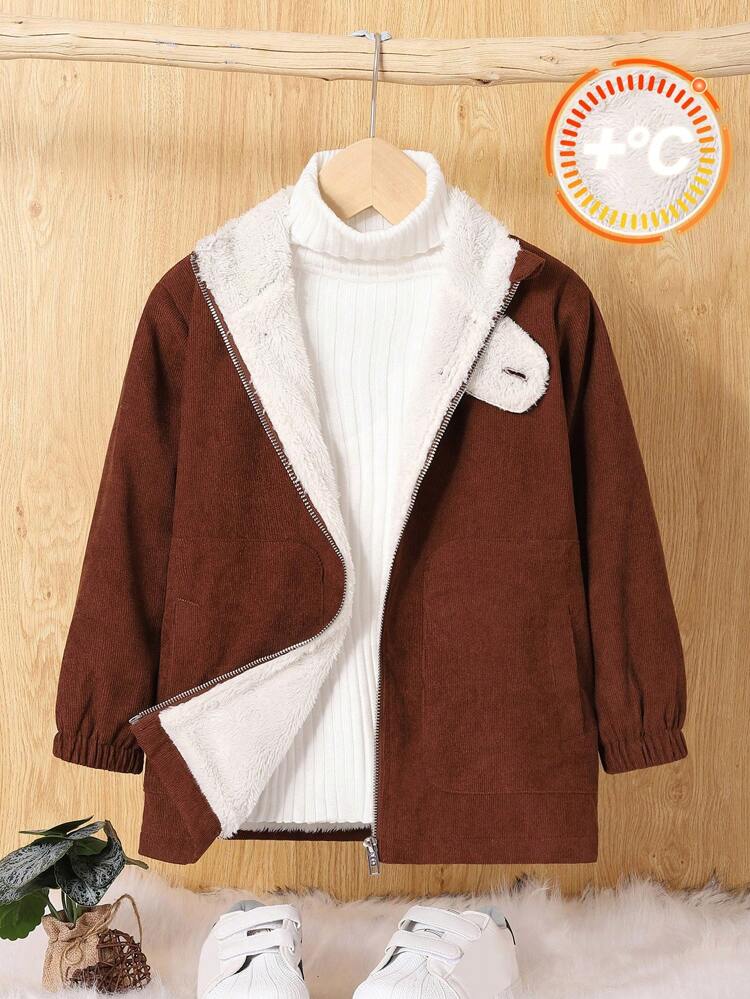 Young Boy 1pc Teddy Lined Hooded Coat