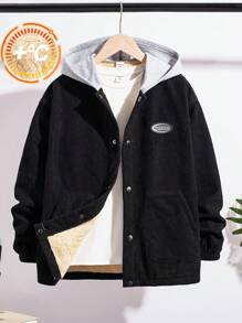 1pc Tween Boy Hooded Thermal Lined Jacket, Suitable For Autumn Winter Schoolwear, Outdoor Sports, Casual Occasions