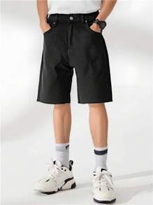 Tween Girls High Waist Straight Leg Washed Pockets Jeans, Elastic Waist Non-Stretch Relaxed Fit Casual Comfortable Jeans, Street Style - Black - View 4