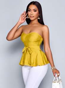 SOLERSUN Women's Elegant Sexy Solid Color Tube Top With Ruffled Hem, Suitable For Daily Commuting And Shopping - Yellow - View 3