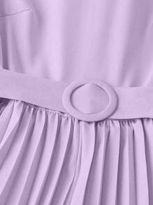 Elenzga Mono de mujer con piernas anchas, hombros acolchados y cinturón de cintura de unicolor. Elegante y casual para uso diario y vacacional, sin mangas - Morado - Ver 4
