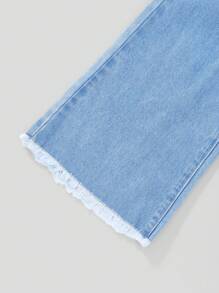 Girls' Casual Basic Comfortable Elegant Fresh Wide-Leg Loose Fit Pure White Denim Jeans - Medium Wash - View 4