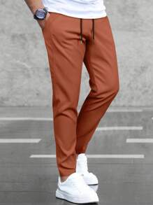 Manfinity Homme Men's Casual Drawstring Waist Slant Pocket Long Pants - Redwood - View 8