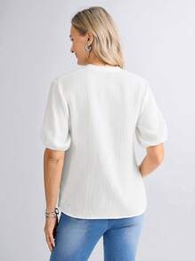 Miaspire Women's Boho Cotton Blouse Comfortable Woven Fabric Half Sleeves And Notched Neckline With Elegant Blue Imitation Embroidery Detail Mothers Day Gift For Mom,Vintage