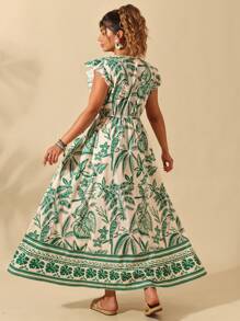 Breezaya Vestido de mujer de talla grande, elegante y casual, de estilo europeo y americano, con cuello en V y cruce en la cintura, falda ancha, adecuado para diversas ocasiones como salidas, citas, vacaciones, reuniones casuales, conmuta. Tela cómoda