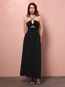 Maija 2025 Summer New Arrival Women Elegant Wedding Guest/Brunch/Airport Casual Wear, Bohemian Holiday Beach Music Festival Easter Graduation Daily Asymmetric Lace-Up Strap Top & Dress