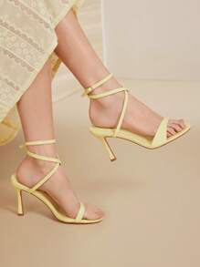 MOTF PREMIUM SANDALIAS DE TACÓN ALTO CON CORREA DE TOBILLO Y ESTAMPADO DE COCODRILO SIMPLE - Amarillo - Ver 3
