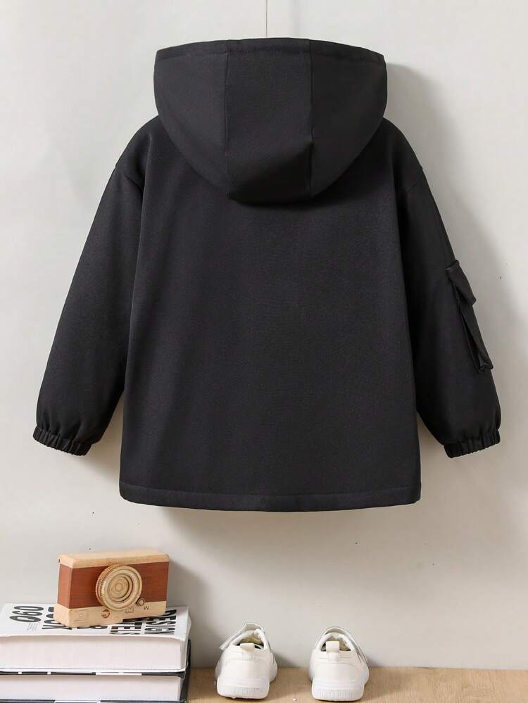 Young Boy Street Style Loose Fit Contrast Colored Patchwork Hooded Jacket With 3d Pockets, Thermal Lined , Perfect For Fall And Winter