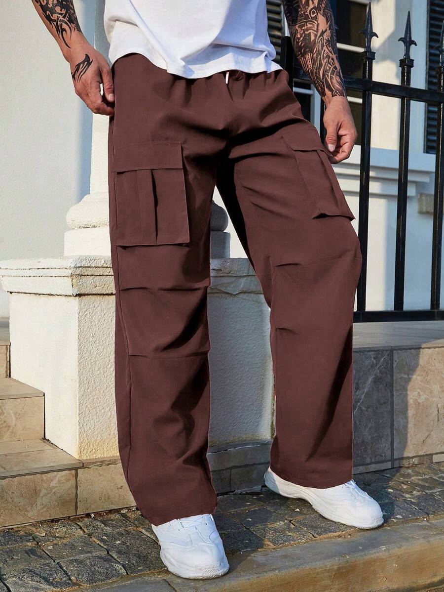 Manfinity Homme Loose Fit Men's Flap Pocket Side Cargo Pants - Brown - View 1