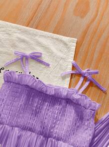 SHEIN LMoss Kids LMoss Baby Girls Summer Cute Solid Color Pleated Camisole And Elastic Waist Long Pants 2 Pieces Set - Purple - View 6