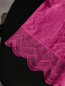 SHEIN LUNE 女士简约纯色单排扣镂空刺绣短袖休闲衬衫、办公室/工作服 - 玫紅色 - 查看 5
