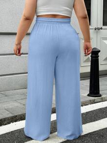 SHEIN EZwear Plus Size Plain Color Casual Pants, Suitable For Summer - Blue - View 2