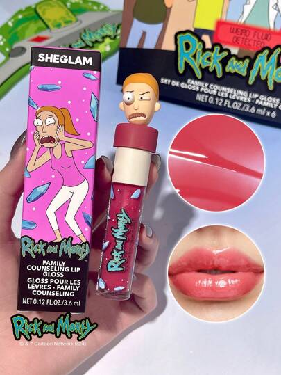 Rick and Morty X SHEGLAM ملمع شفاه Family Counseling-أحمر شفاه سائل مرطب صيفي لامع وردي اللون نباتي خالٍ من العطور غير لاصق ملمع شفاه فوري مكثف مناسب للأشخاص الذين لديهم شفاه جافة مكياج الشفاه روج,ملمع شفاه شفاف علامة تجارية جمال مكياج مستحضرات تجميل للنساء الفتيات مثالي لفصل الخريف الشتاء مثالي ل- Y2K أزياء أنيقة هدية حفلة جاهز أفضل لون