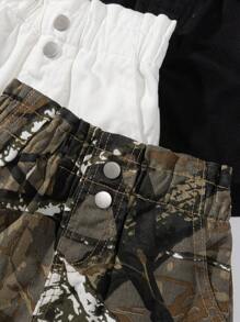 SHEIN Young Girl Casual Comfortable Ruffled Waist Multicolor Denim Shorts,Holiday,Summer,Travel - Multicolor - View 4